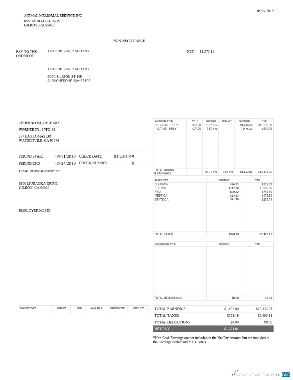 Download Animal Memorial Service INC pay stub template in Word and PDF formats.pdf, 1 Photoshop template